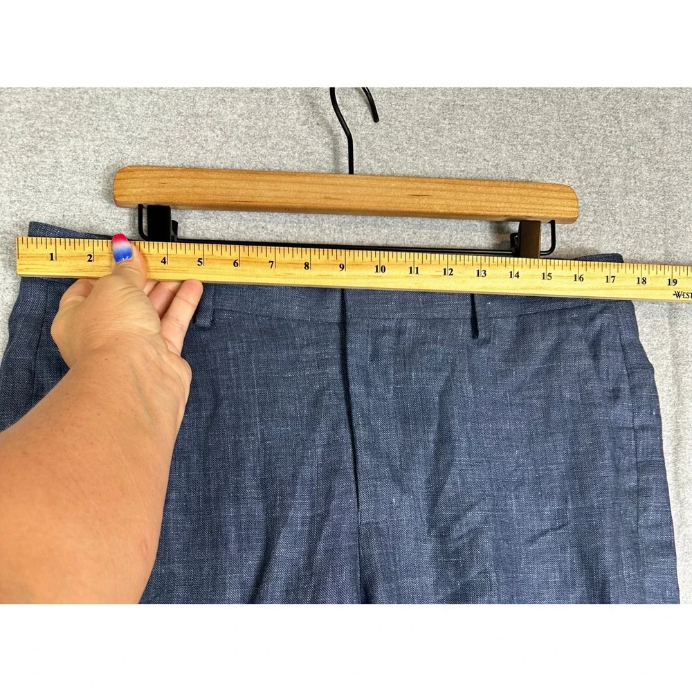 Baird McNutt Linen Dress Pants Mens 34x32 Blue Murano Slim Fit Cuffed